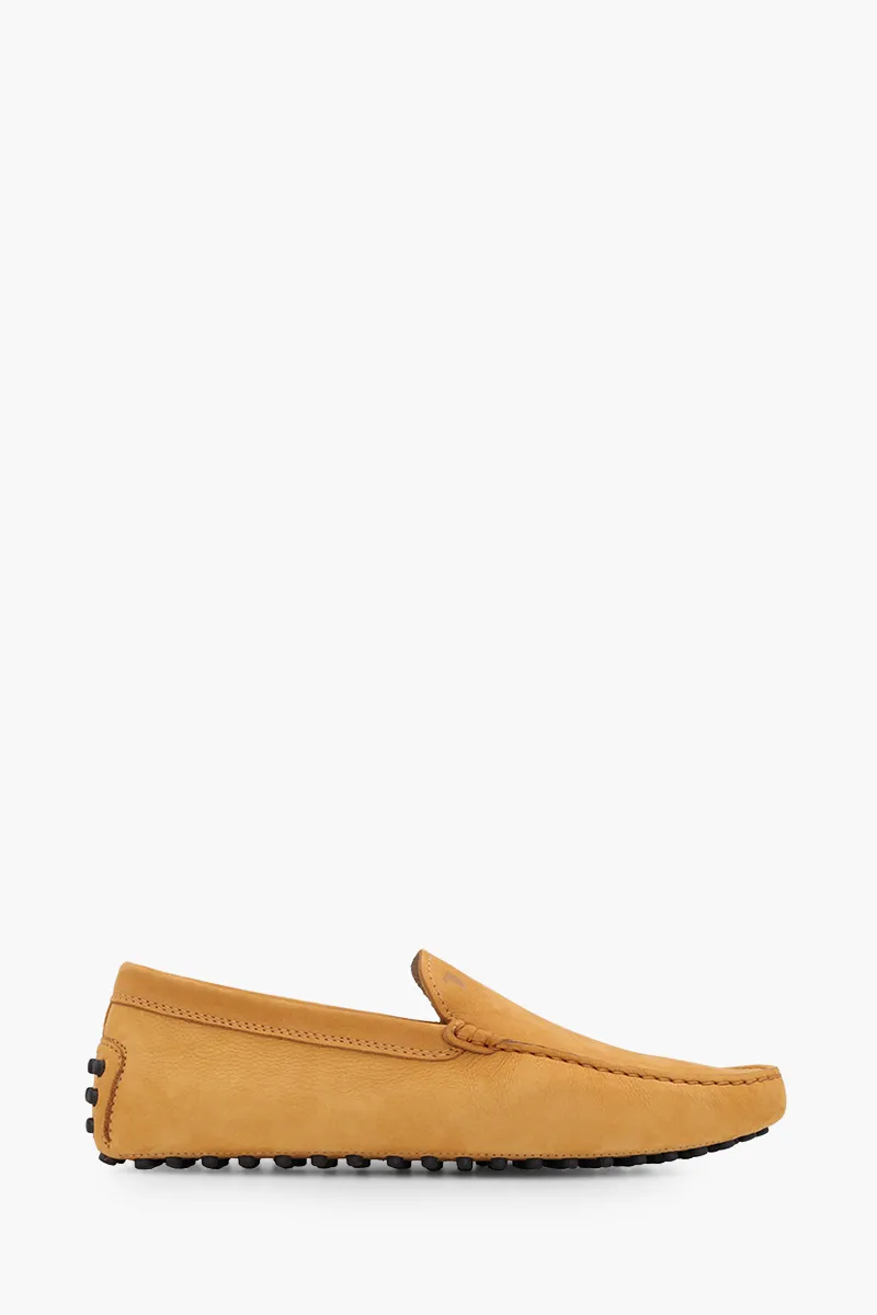 TOD'S Men Gommino Driving Shoes in Yellow Nubuck with Stamped Monogram
