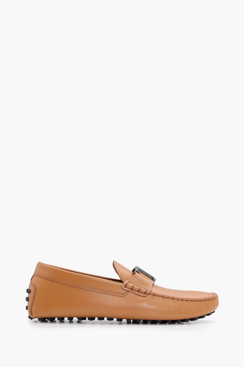 TOD'S Men T Timeless Gommino Driving Shoes in Camel Brown Smooth Leather