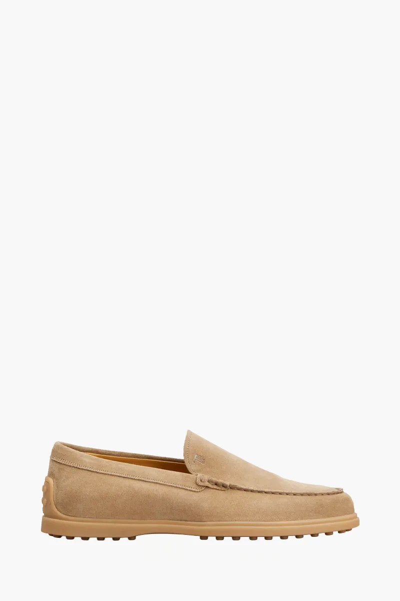 TOD'S Men Stamped Monogram Slipper Loafers in Brown Suede