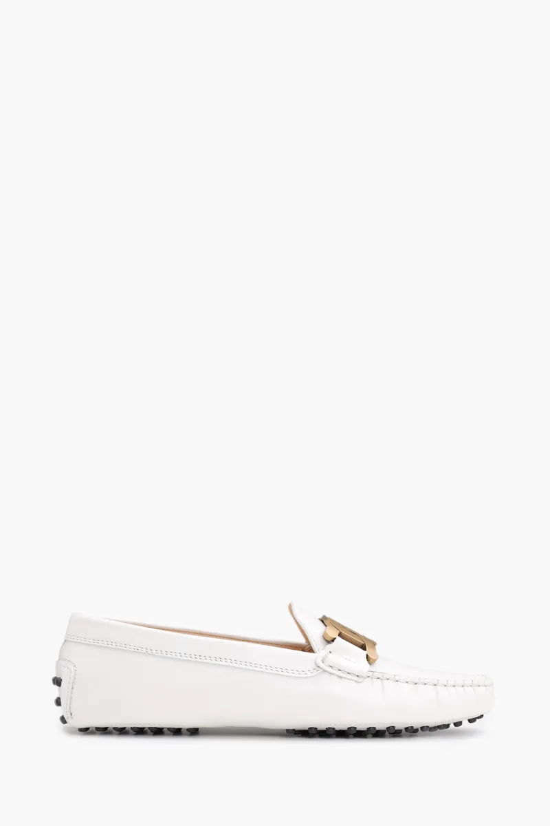TOD'S Women Kate Gommino Driving Shoes in Off White Leather