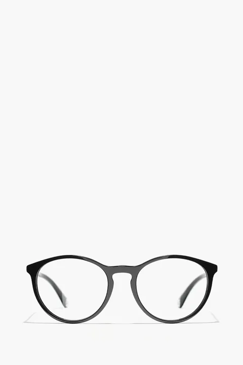 CHANEL Round Eyeglass in Black/Transparent Acetate