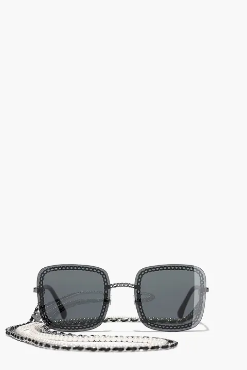 CHANEL Square Monochrome Sunglasses in Silver/Grey Metal
