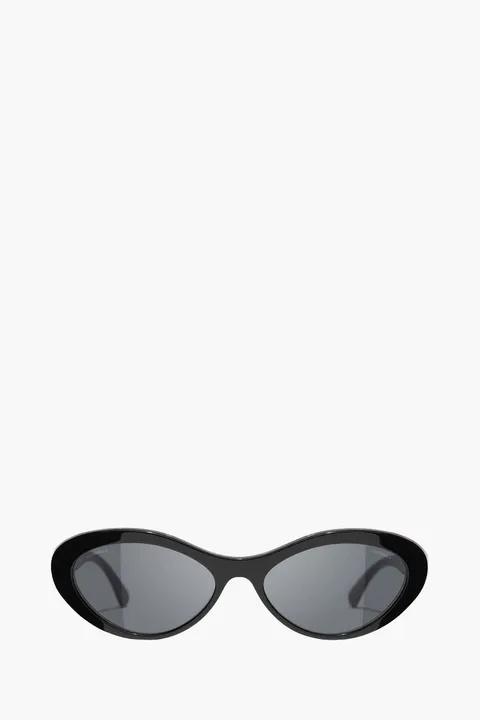 CHANEL Women Oval Cat Eye Sunglasses in Black Pink/Grey Acetate