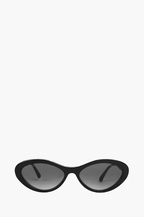 CHANEL Women Oval Cat Eye Sunglasses in Black Yellow/Grey Acetate