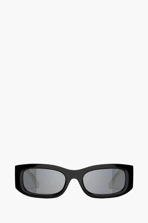 CHANEL Women Rectangle Sunglasses in Black White/Dark Grey Acetate