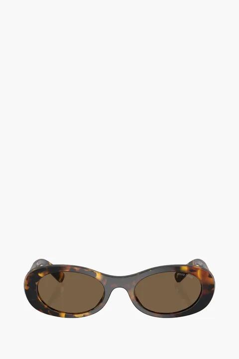 MIU MIU Oval Glimpse Sunglasses in Havana/Marrone Scuro Acetate with Gold-Tone Logo