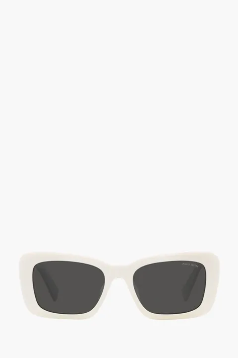 MIU MIU Rectangular Sunglasses in White/Grey Acetate with Gold-Tone Logo