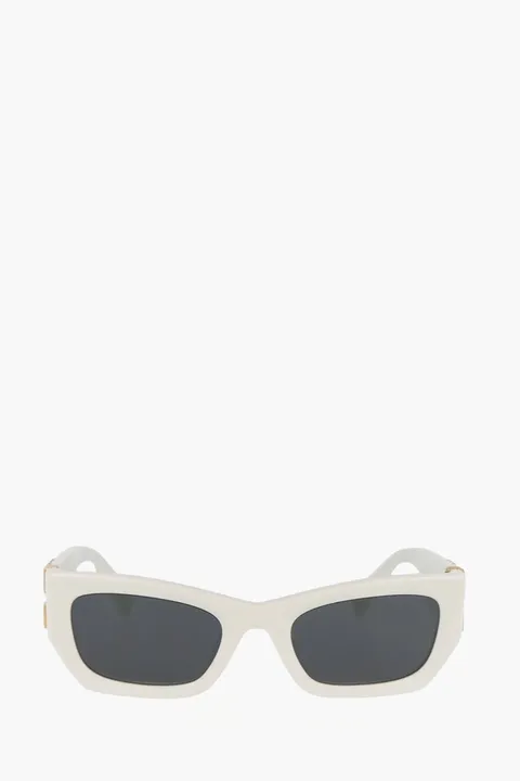 MIU MIU Rectangle Sunglasses in White/Dark Grey Acetate with Gold-Tone Logo