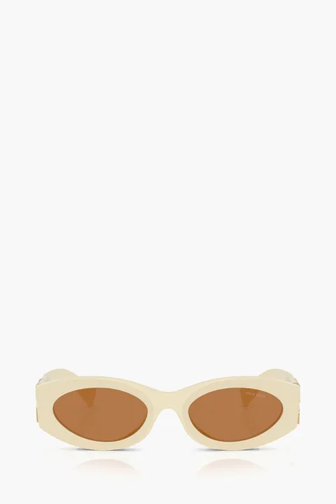 MIU MIU Logo Oval Sunglasses in Milk/Brown acetate