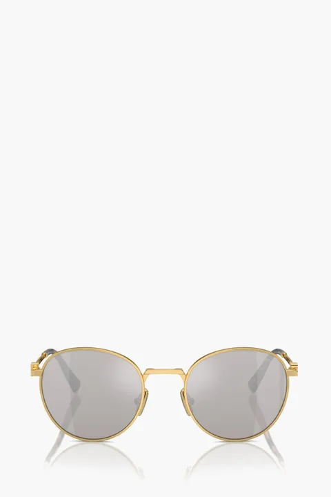 MIU MIU Round Sunglasses in Gold/Light Grey/Mirror Silver Metal with Logo