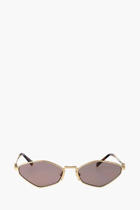 MIU MIU Rectangle Metal Sunglasses in Gold/Light Purple Brown with Logo