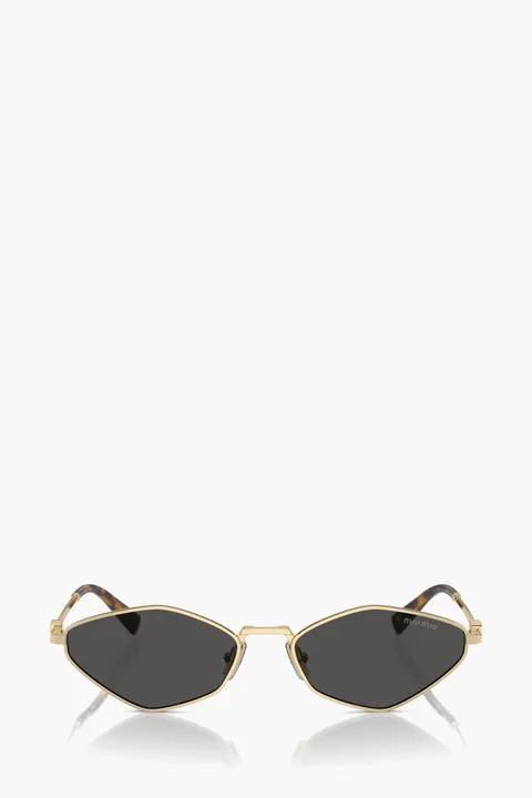 MIU MIU Rectangle Metal Sunglasses in Gold/Grey with Logo