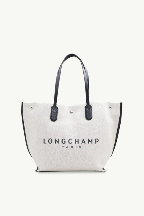 LONGCHAMP Large Roseau Shopping Bag in Ecru Canvas
