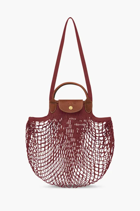 LONGCHAMP Large Le Pliage Filet Top Handle Bag in Mahogany