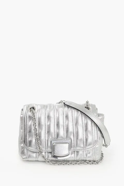 LONGCHAMP Small Brioche Metal Crossbody Bag in Silver Leather