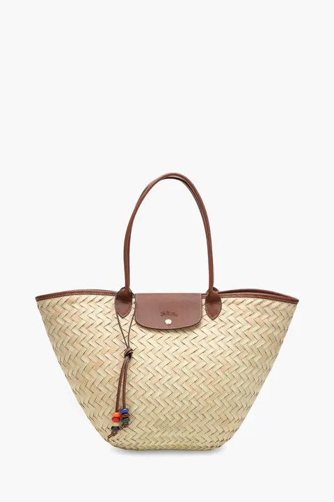 LONGCHAMP XL Le Pliage Panier Basket Bag in Brown Palm Straw