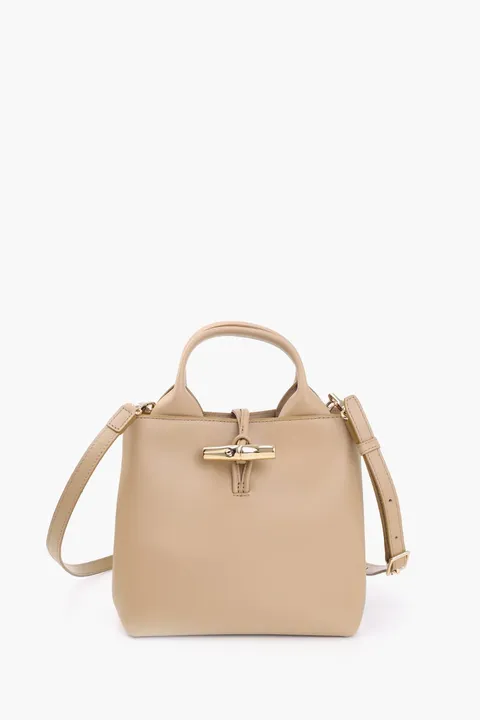 LONGCHAMP Small Le Roseau Top Handle Bag in Root Smooth Silky Leather with Adjustable Shoulder Strap