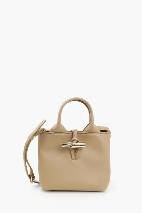 LONGCHAMP XS Le Roseau Top Handle Bag in Root Smooth Silky Leather with Adjustable Shoulder Strap