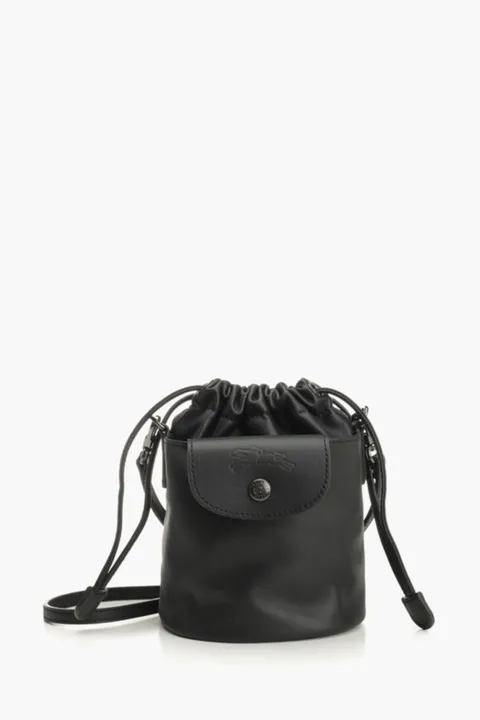 LONGCHAMP Le Pliage Xtra Drawstring Bucket Bag in Black Leather