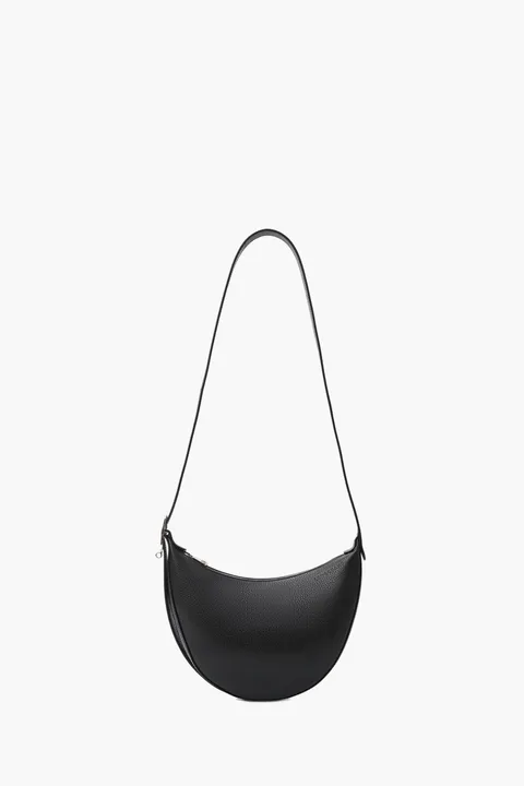 LONGCHAMP Small Le Foulonné Shoulder Bag in Black Grained Cowhide Leather