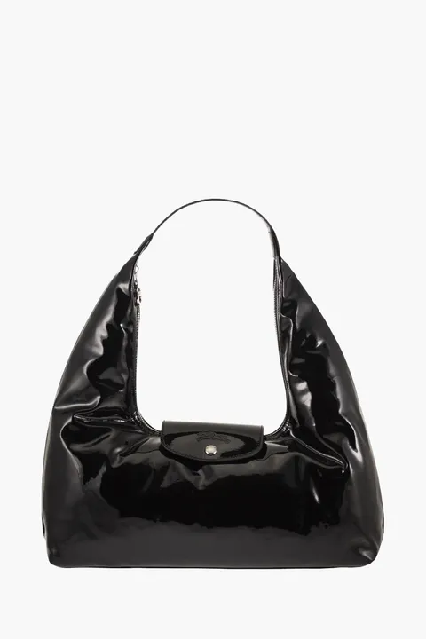 LONGCHAMP Le Pliage Extra Large Shoulder Bag in Black Patent Cowhide Leather