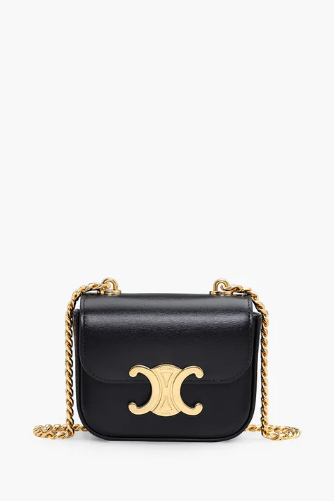 CELINE Women Mini Chain Claude in Black Shiny Calfskin
