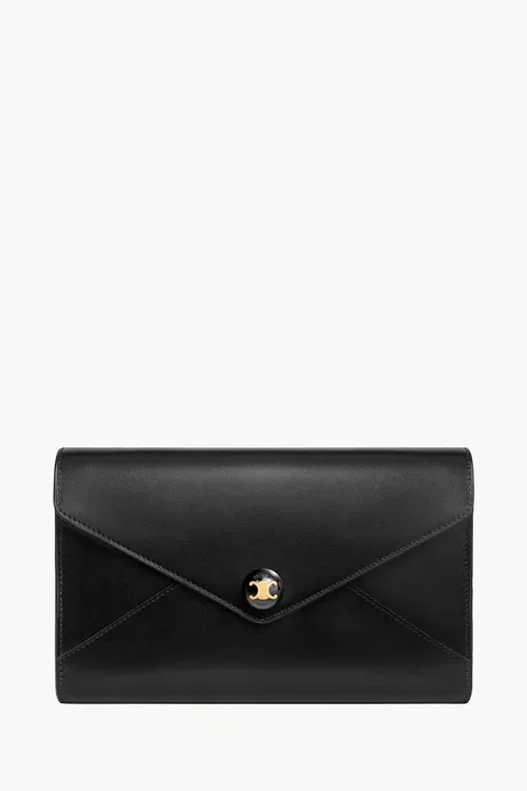 CELINE Envelope Wallet On Chain in Black Shiny Calfskin