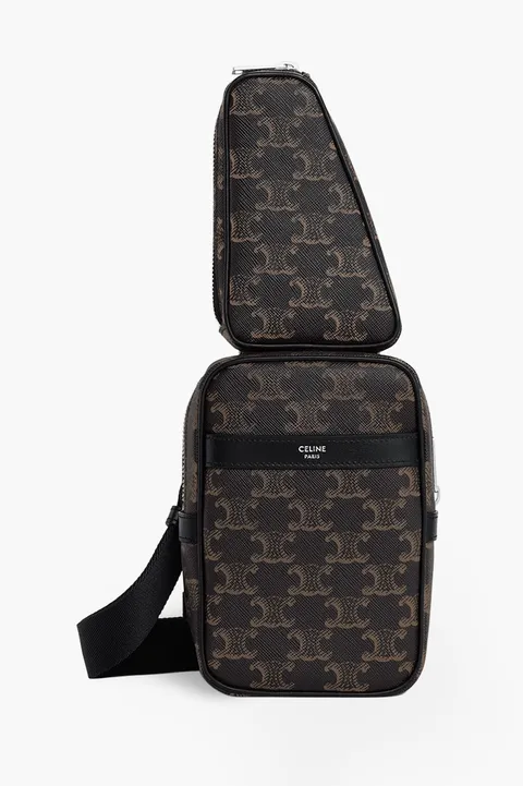 CELINE Multipocket Sling Bag in Black Triomphe Canvas and Calfskin