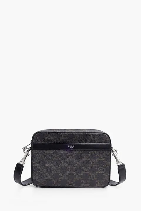 CELINE Men Small Messenger in Black Triomphe Canvas x Calfskin