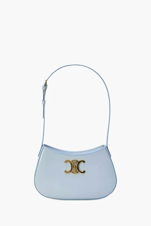 CELINE Medium Tilly Shoulder Bag in Pale Blue Shiny Calfskin