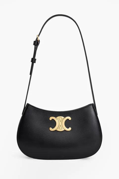 CELINE Medium Tilly Shoulder Bag in Black Shiny Calfskin