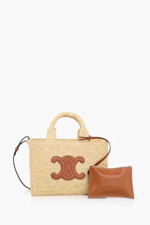 CELINE Small Cabas Thais in Tan Raffia x Calfskin