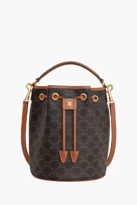 CELINE Medium Clara Bag in Tan Triomphe Canvas And Clafskin