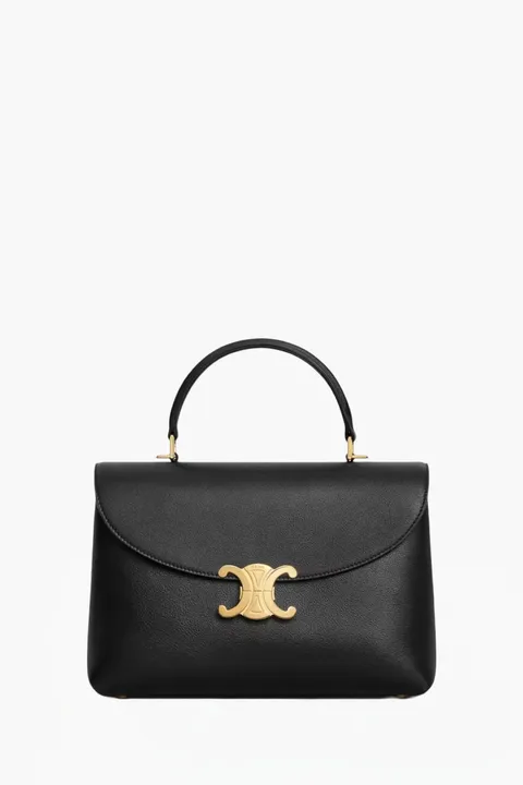 CELINE Medium Nino Triomphe Top Handle Shoulder Bag in Black Calfskin