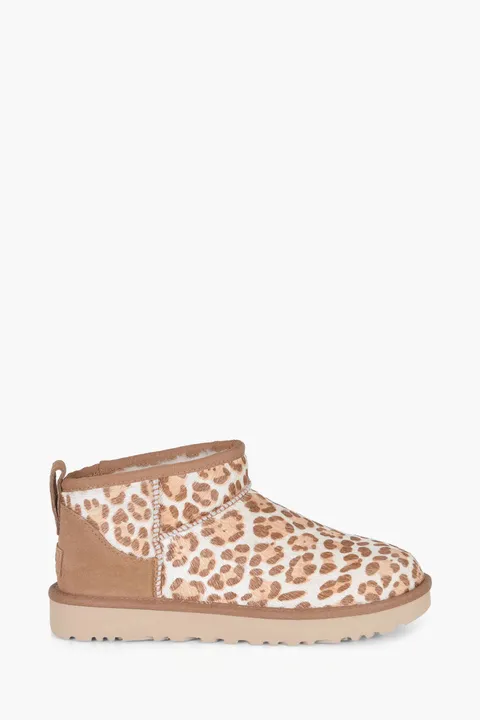 UGG Women Classic Ultra Mini Plains Boots in Felicity Leopard Jasmine Leather