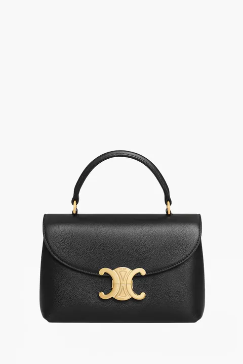 CELINE Teen Nino Triomphe Top Handle Bag in Black Supple Grained Calfskin