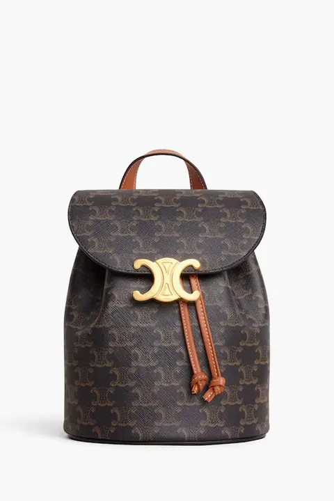 CELINE Triomphe Bonnie Backpack in Tan Canvas Calfskin