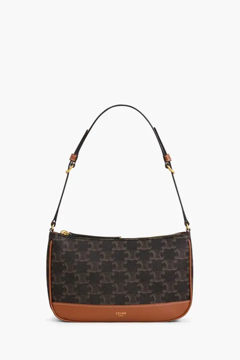 CELINE Triomphe Canvas Shoulder Bag in Tan Calfskin