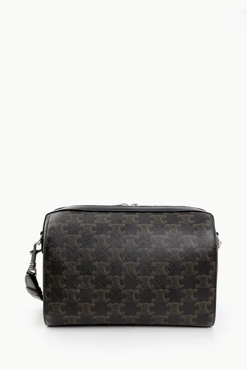CELINE Mini Triomphe Canvas Boston Crossbody Bag in Black SHW Calfskin