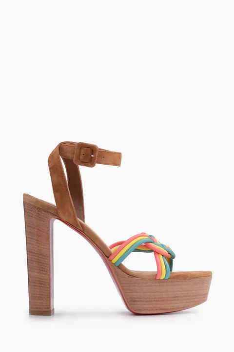 CHRISTIAN LOUBOUTIN Ella 130mm in Multicolor/Beige Suede x Nappa Leather