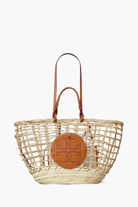 TORY BURCH Medium Ella Open Weave Basket Tote Bag in Natural/Tan