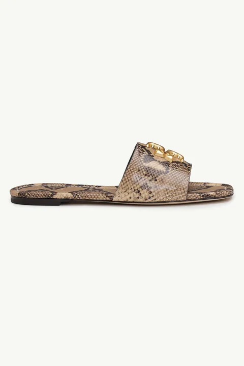 TORY BURCH Women Eleanor Slide in Desert Dusk Snake Embossed Leather GHW