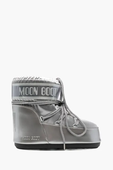 MOON BOOT Women Icon Logo Glance Low Boots in Grey Satin