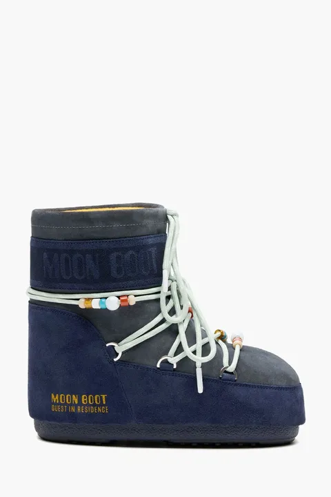 MOON BOOT x Guest Women In Residence Icon Lace-Up Low Snow Boots in Midnight/Grey Calf Leather and Suede