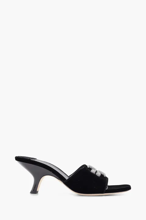 TORY BURCH Eleanor Pave Mules 65mm in Black Velvet