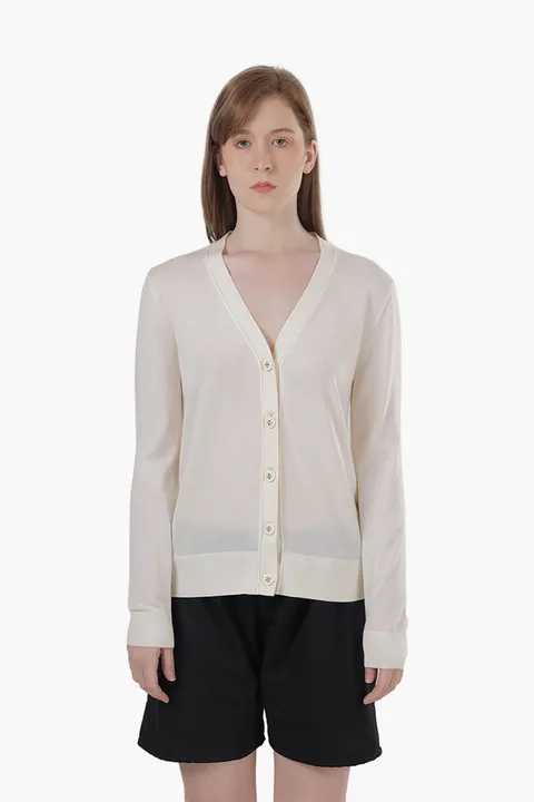 TORY BURCH Women Simone Cardigan in New Ivory Wool and Silk
