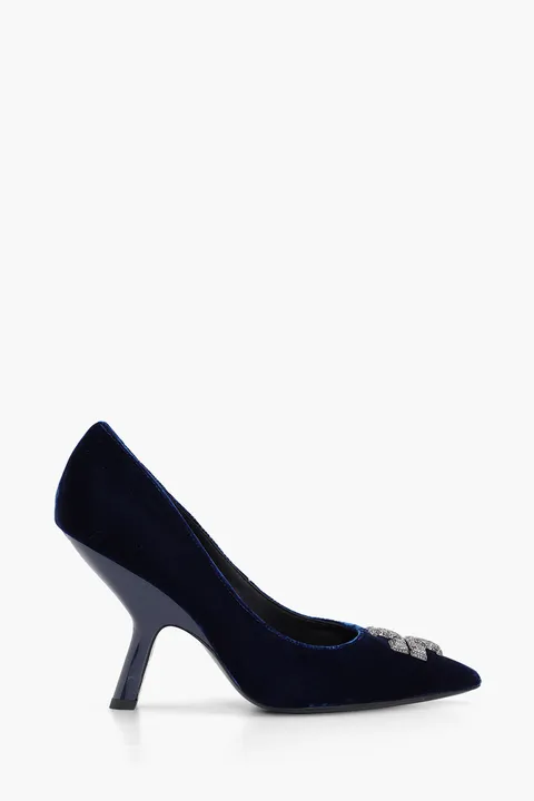 TORY BURCH Eleanor Pave Pumps 100mm in Blue Velvet