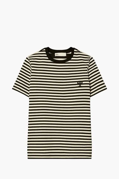 TORY BURCH Women Embroidered Logo Stripe T-Shirt in Black/White