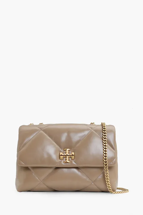TORY BURCH Kira Diamond Quilt Convertible Shoulder Bag in Taupe Oak Napa Leather