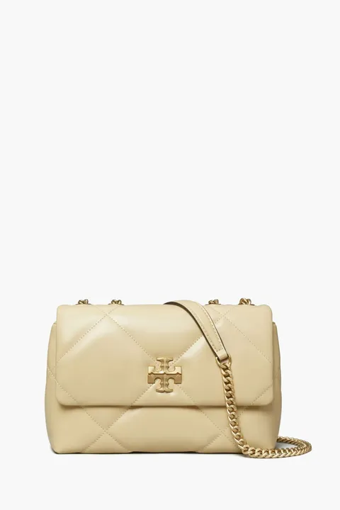 TORY BURCH Small Kira Diamond Quilt Convertible Shoulder Bag in Vanilla Soft Serve Napa Leather